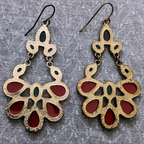 Francesca's Collection Red, Green, and Black Chandelier Style Earrings - Picture 2 of 4